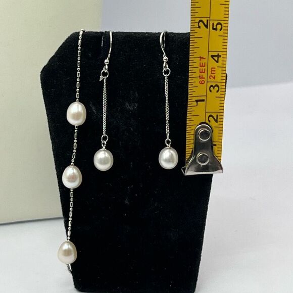 Pearl 3 PC set Earrings Necklace Bracelet SilverTone Classic Heritage VTG 80’s - Picture 6 of 7